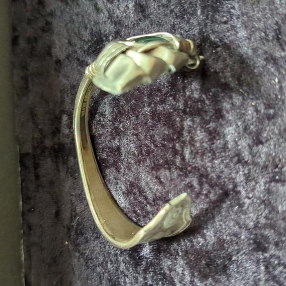Vintage Unmarked Repurposed Silverware Jewelry Boho w/Stone - Picture 3 of 7